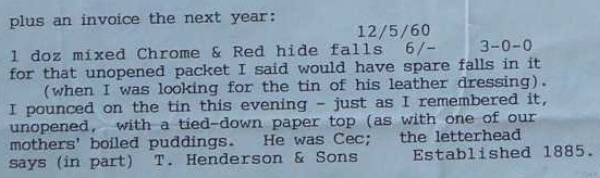 Invoice from Henderson in 1960